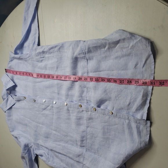 Tahari Womens Essentials 100% Linen Button Up Tunic Top Size M Blue Coastal - Picture 8 of 16